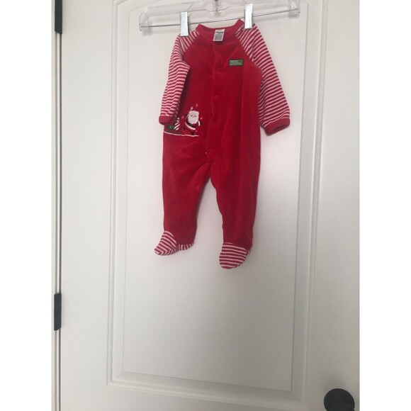 My First Christmas Baby Santa Velour Pajamas Footed Sleeper Size 6 Mth